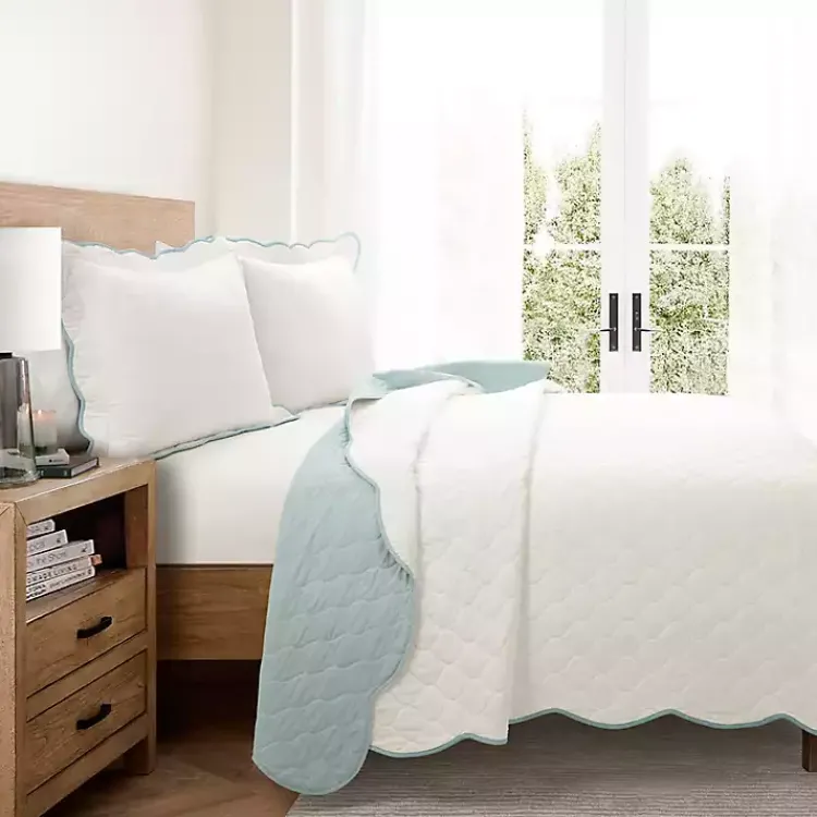 Quilts-Kirklands Home White and Teal Scallop 3-pc. King Quilt Set