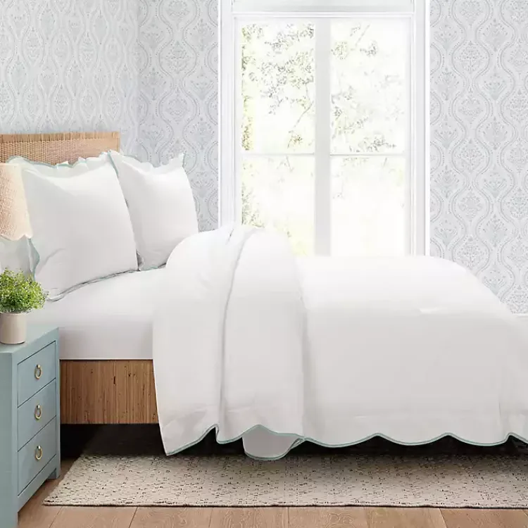 Comforters-Kirklands Home Blue Scalloped Edge 3-pc. King Comforter Set