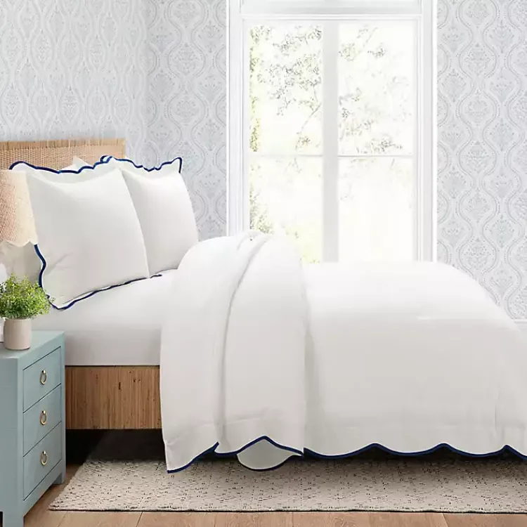 Comforters-Kirklands Home Navy Scalloped Edge 3-pc. Full/Queen Comforter Set