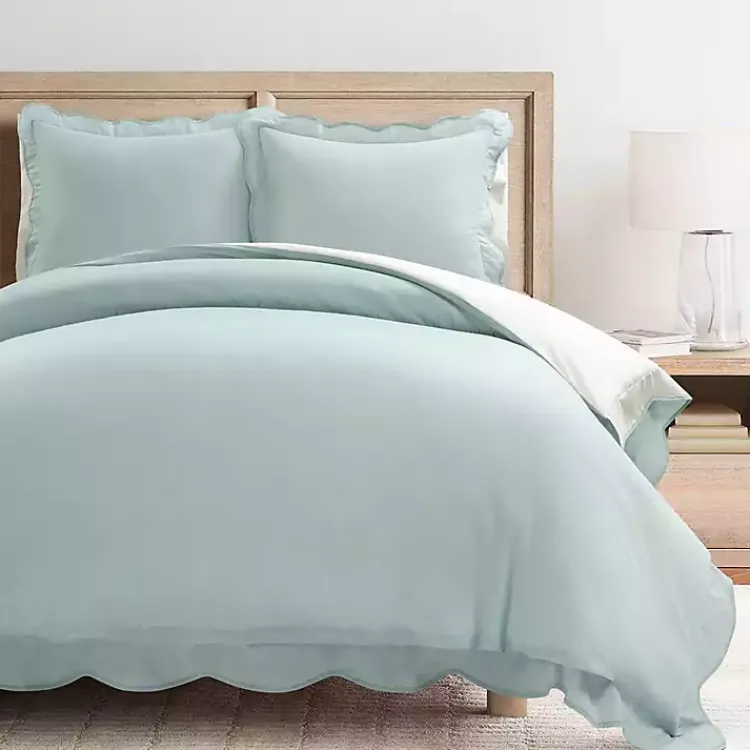 Duvets-Kirklands Home Blue Scallop Edge 3-pc. Full/Queen Duvet Cover Set