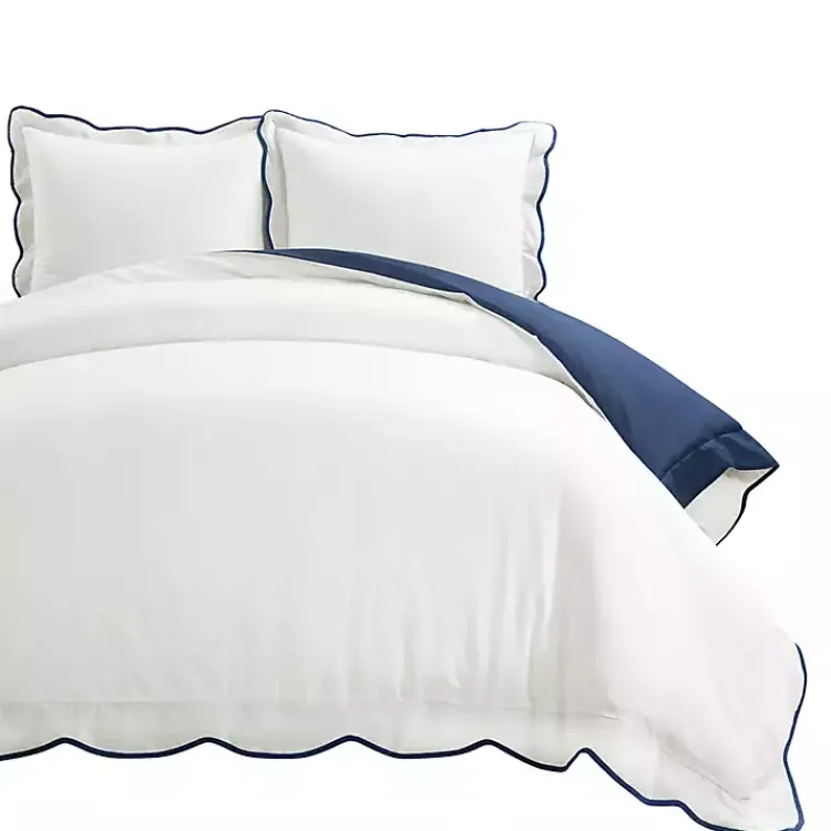 Duvets-Kirklands Home Navy Scallop Edge 3-pc. Full/Queen Duvet Cover Set