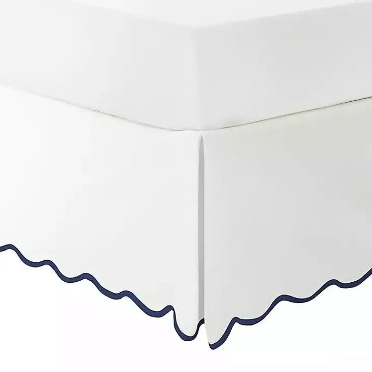 Bedding Essentials-Kirklands Home White Navy Scalloped Coastal King Bed Skirt