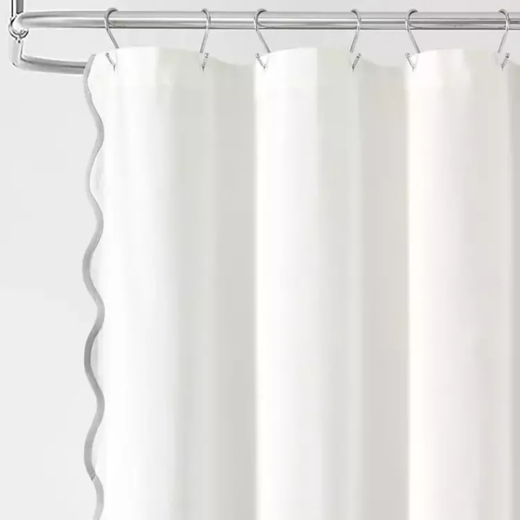 Shower Curtains-Kirklands Home White Gray Scalloped Coastal Shower Curtain