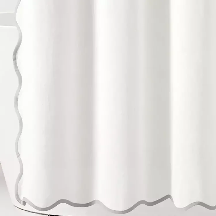Shower Curtains-Kirklands Home White Gray Scalloped Coastal Shower Curtain