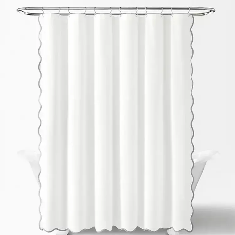 Shower Curtains-Kirklands Home White Gray Scalloped Coastal Shower Curtain