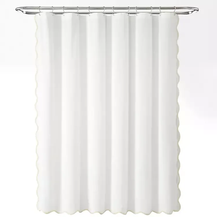 Shower Curtains-Kirklands Home White Neutral Scalloped Coastal Shower Curtain