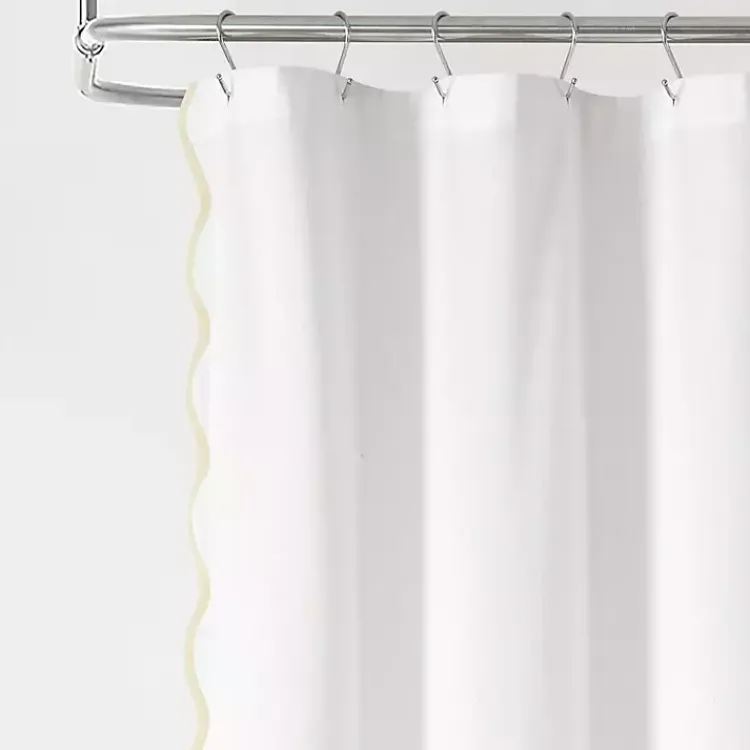 Shower Curtains-Kirklands Home White Neutral Scalloped Coastal Shower Curtain