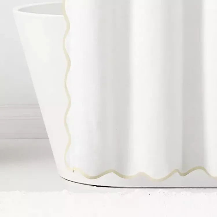 Shower Curtains-Kirklands Home White Neutral Scalloped Coastal Shower Curtain