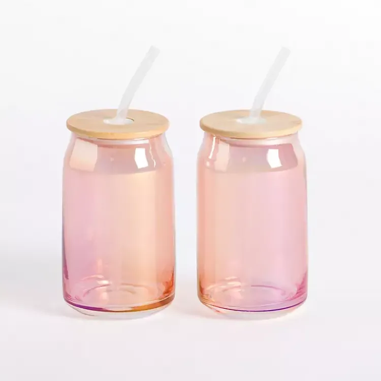 Glassware & Drinkware-Kirklands Home Blush Glass Can Tumblers, Set of 2 Pink