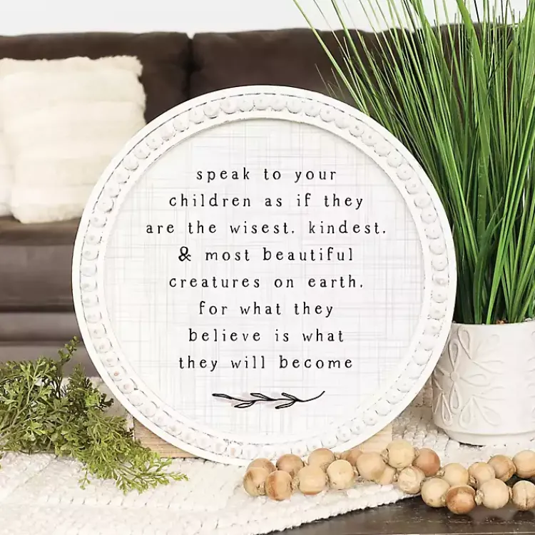 Wall Quotes & Signs-Kirklands Home Round Speak to Children Wall Plaque White