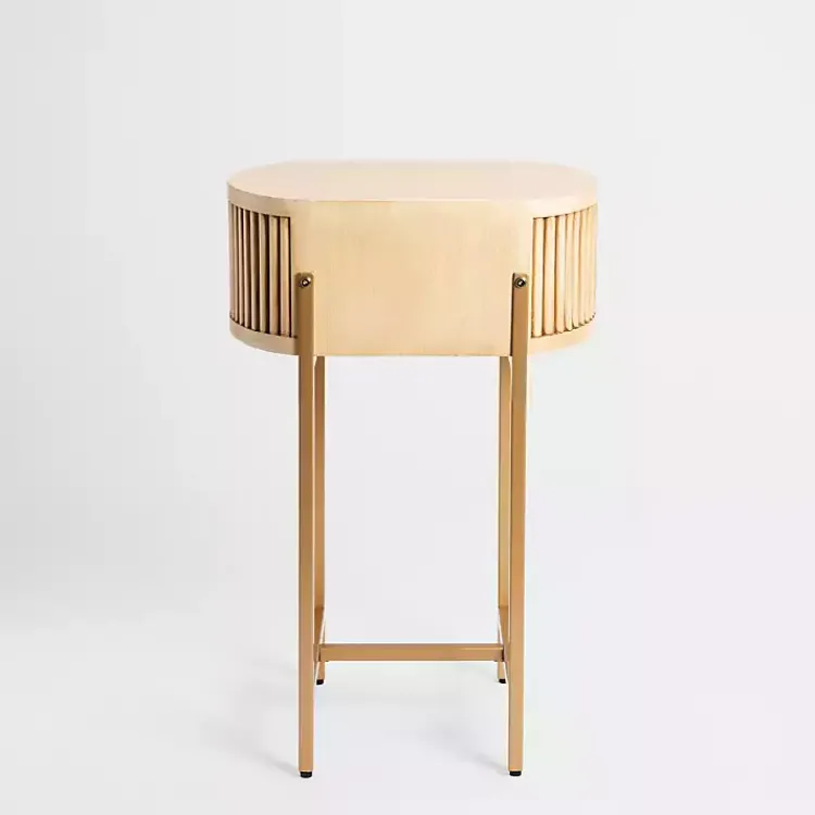 Accent & End Tables-Kirklands Home Oval Ribbed Single Drawer Accent Table Tan