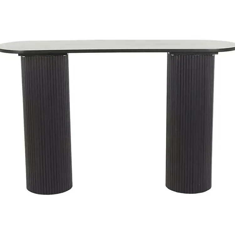 Console Tables-Kirklands Home Ribbed Pillars Console Table Black