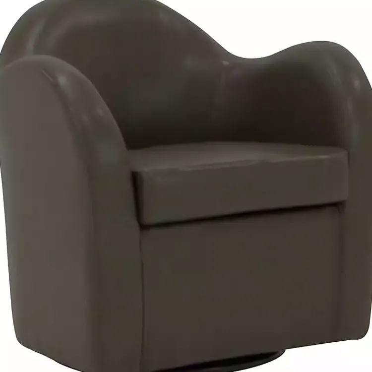 Accent Chairs-Kirklands Home Max Charcoal Faux Leather Swivel Club Accent Chair Gray
