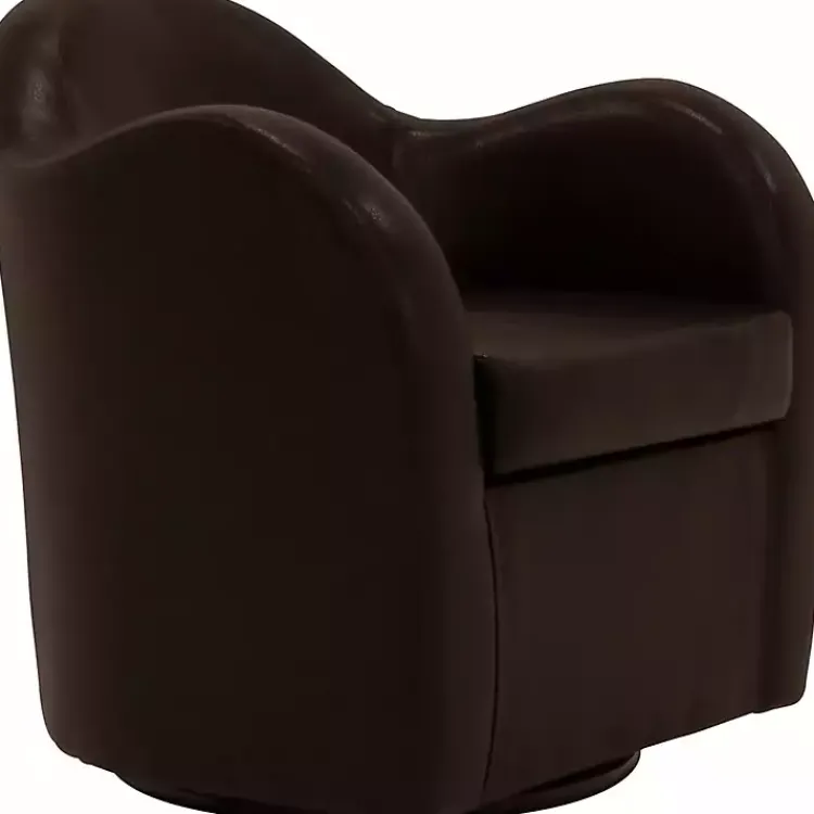 Accent Chairs-Kirklands Home Max Faux Leather Swivel Club Accent Chair Brown