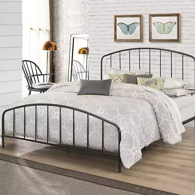 Beds & Headboards-Kirklands Home Satin Metal Spindle Queen Headboard Set Black