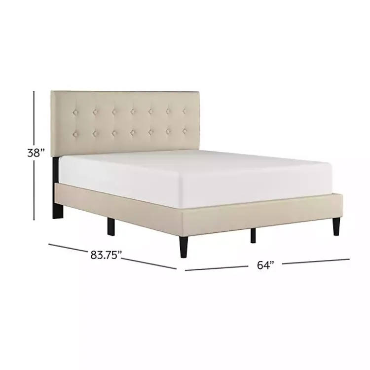 Beds & Headboards-Kirklands Home Beige Tufted Low Profile Platform Queen Bed Tan