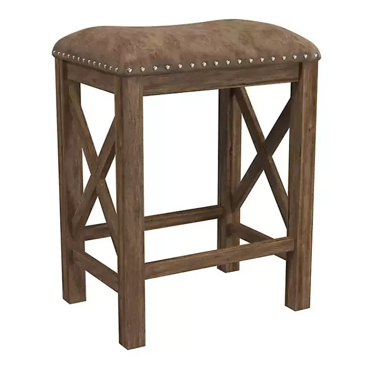 Bar Stools & Counter Height Stools-Kirklands Home Antique Walnut Faux Leather Stools, Set of 2 Brown