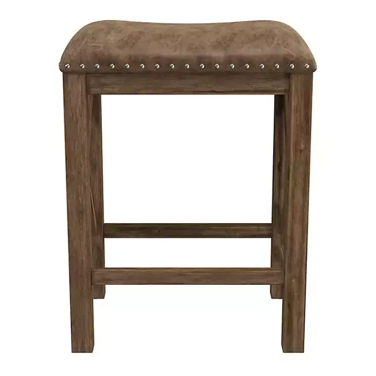 Bar Stools & Counter Height Stools-Kirklands Home Antique Walnut Faux Leather Stools, Set of 2 Brown
