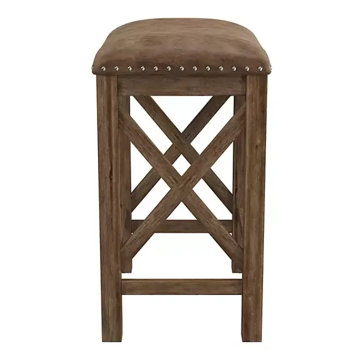 Bar Stools & Counter Height Stools-Kirklands Home Antique Walnut Faux Leather Stools, Set of 2 Brown