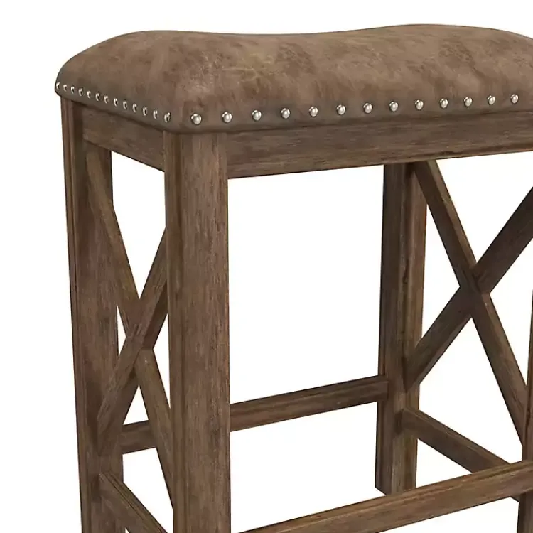 Bar Stools & Counter Height Stools-Kirklands Home Antique Walnut Faux Leather Stools, Set of 2 Brown