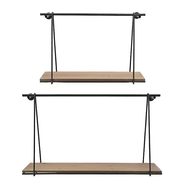 Shelves-Kirklands Home Black Metal Wood Swing Wall Shelves, Set of 2