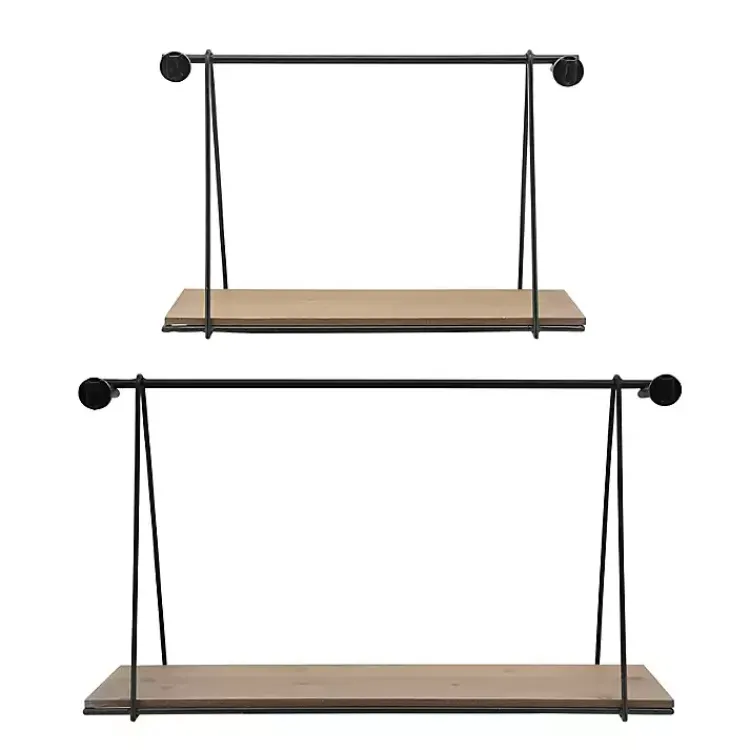 Shelves-Kirklands Home Black Metal Wood Swing Wall Shelves, Set of 2