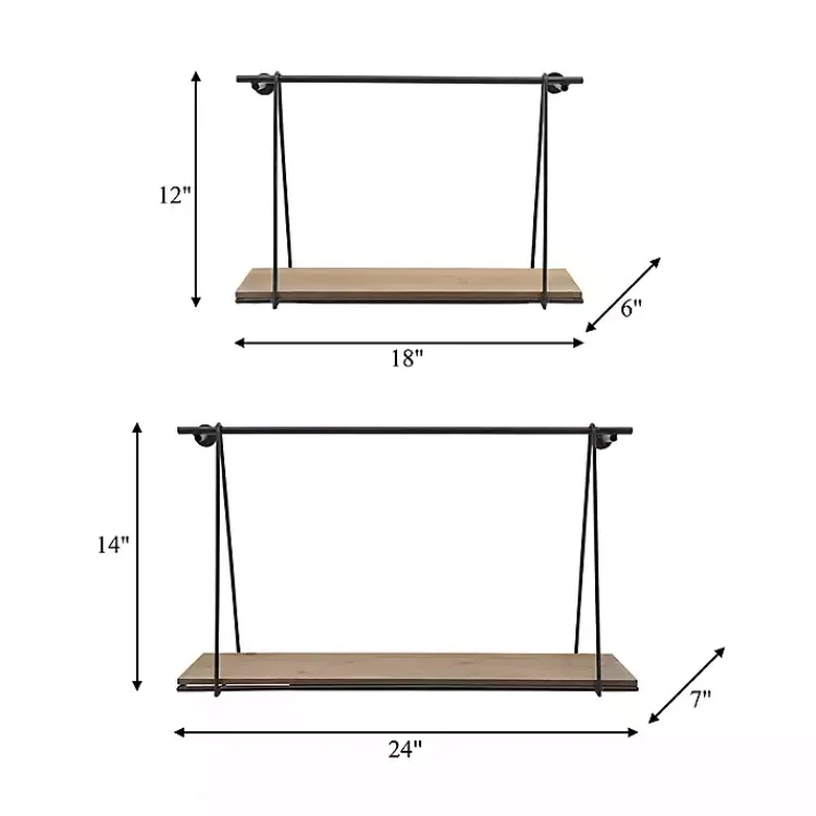 Shelves-Kirklands Home Black Metal Wood Swing Wall Shelves, Set of 2