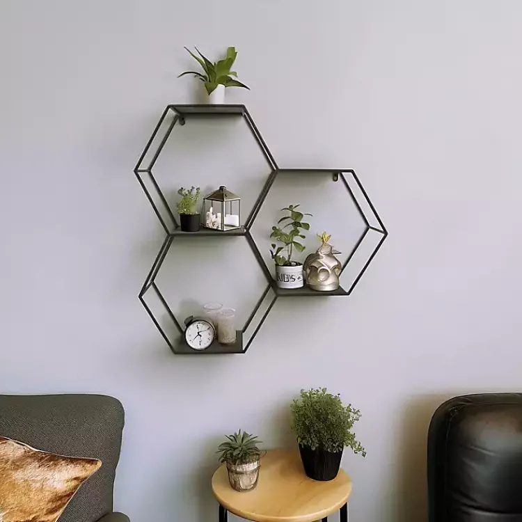 Shelves-Kirklands Home Black Metal Hexagon Wall Shelf