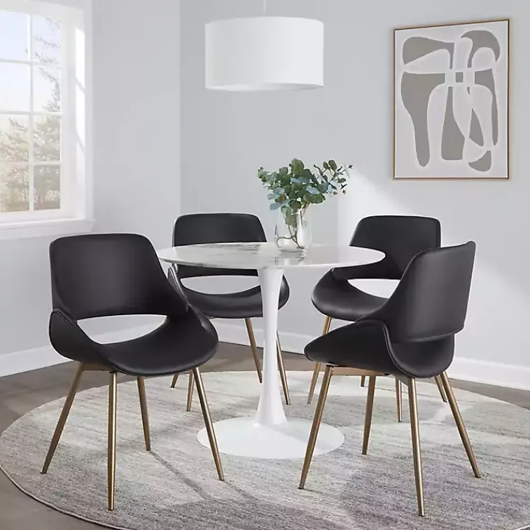 Accent Chairs-Kirklands Home Faux Leather Scooped Accent Chairs, Set of 2 Black