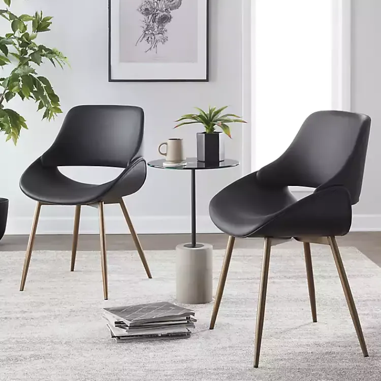 Accent Chairs-Kirklands Home Faux Leather Scooped Accent Chairs, Set of 2 Black