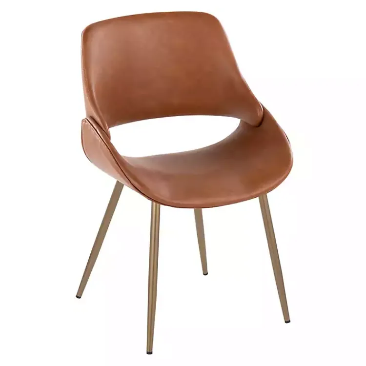 Accent Chairs-Kirklands Home Camel Faux Leather Scooped Accent Chairs, Set of 2 Brown