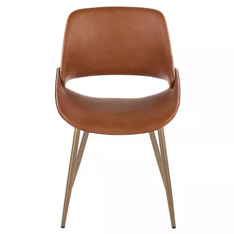 Accent Chairs-Kirklands Home Camel Faux Leather Scooped Accent Chairs, Set of 2 Brown