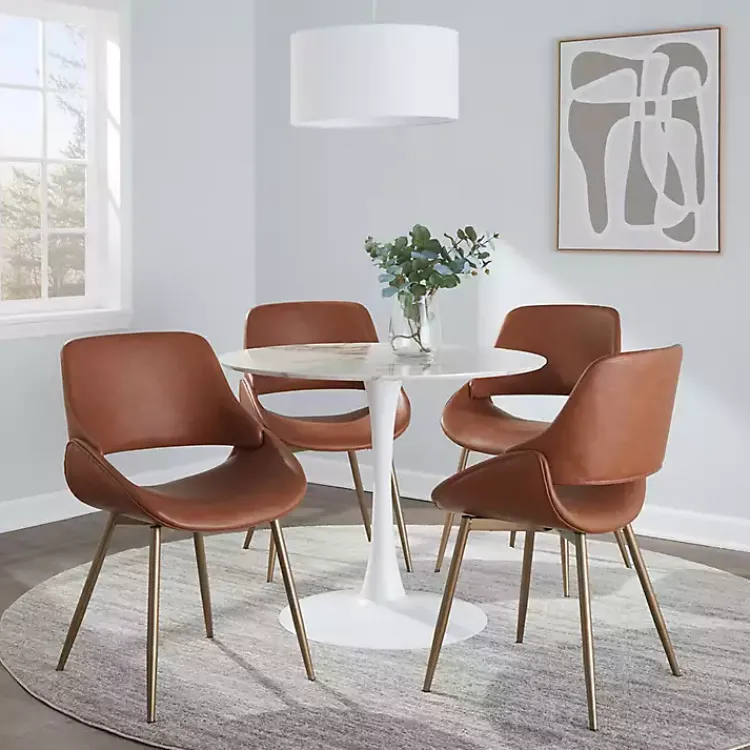 Accent Chairs-Kirklands Home Camel Faux Leather Scooped Accent Chairs, Set of 2 Brown