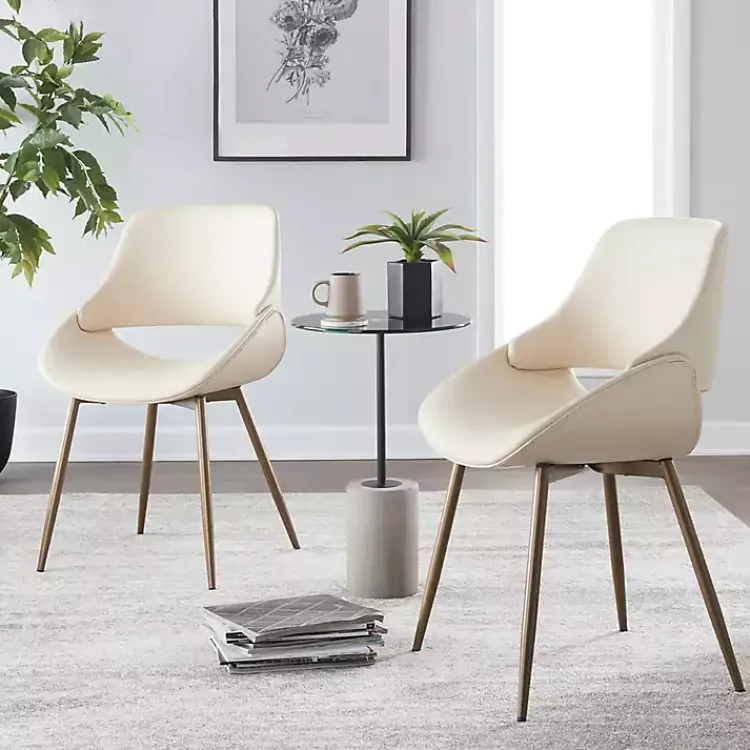 Accent Chairs-Kirklands Home Cream Faux Leather Scooped Accent Chairs, Set of 2 White