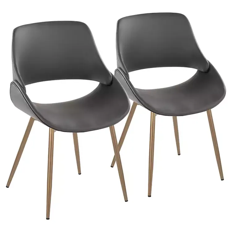 Accent Chairs-Kirklands Home Faux Leather Scooped Accent Chairs, Set of 2 Gray