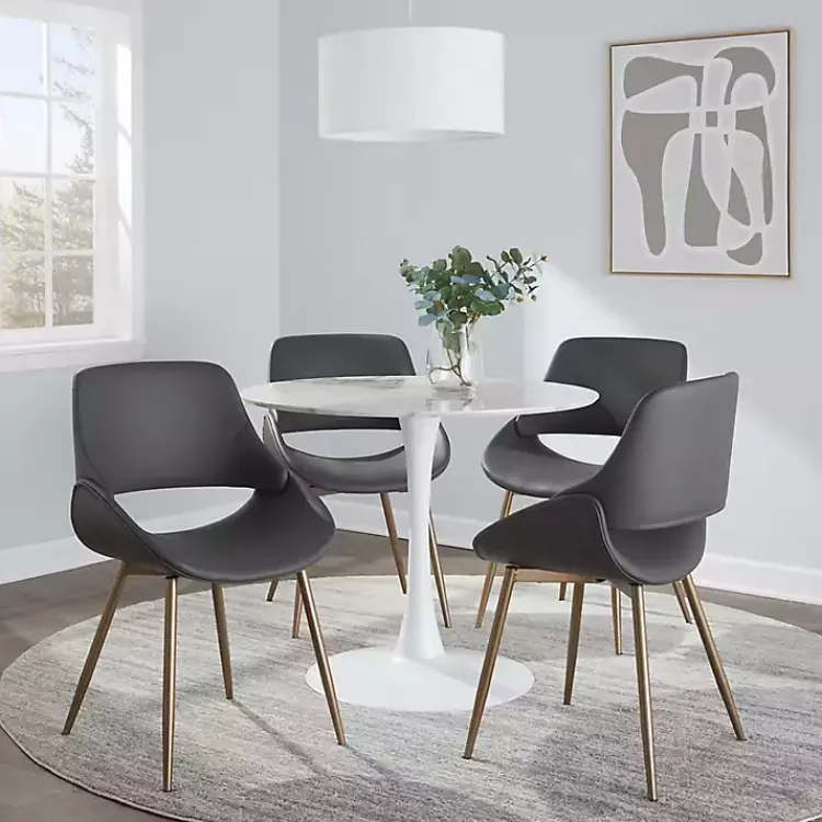 Accent Chairs-Kirklands Home Faux Leather Scooped Accent Chairs, Set of 2 Gray