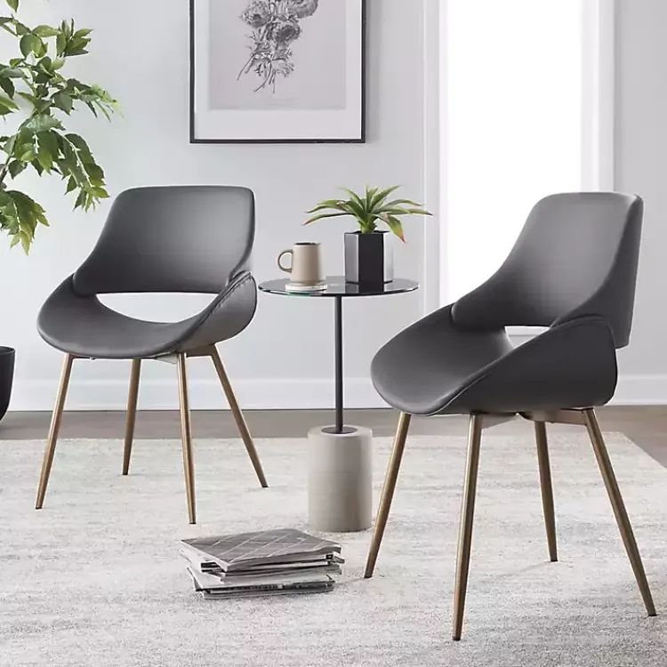 Accent Chairs-Kirklands Home Faux Leather Scooped Accent Chairs, Set of 2 Gray