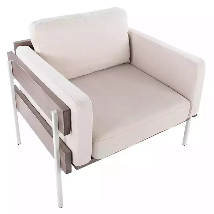 Accent Chairs-Kirklands Home Ivory Upholstered Wood Accent Chair Gray