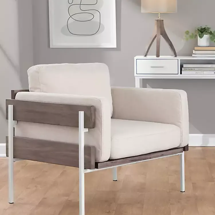 Accent Chairs-Kirklands Home Ivory Upholstered Wood Accent Chair Gray