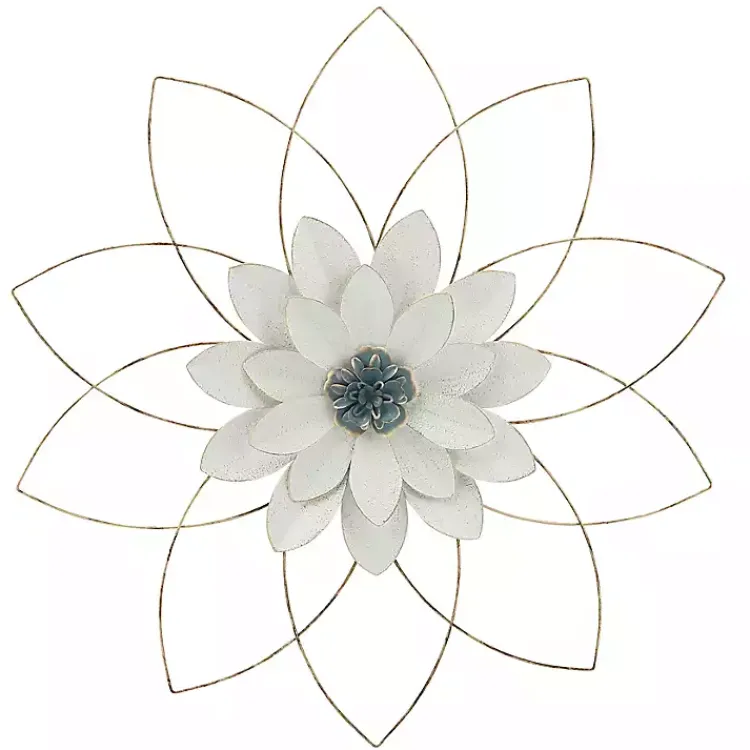 Wall Plaques-Kirklands Home White and Gold Metal Flower Wall Plaque