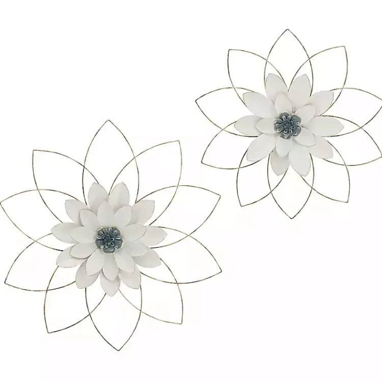 Wall Plaques-Kirklands Home White and Gold Metal Flower Wall Plaque