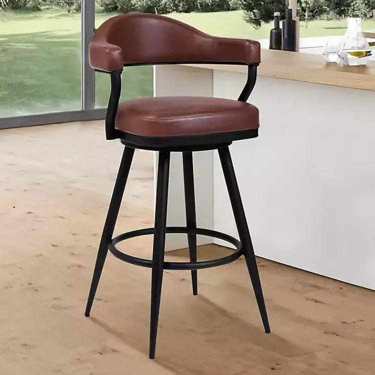 Bar Stools & Counter Height Stools-Kirklands Home Coffee Faux Leather Justin Swivel Counter Stool Brown