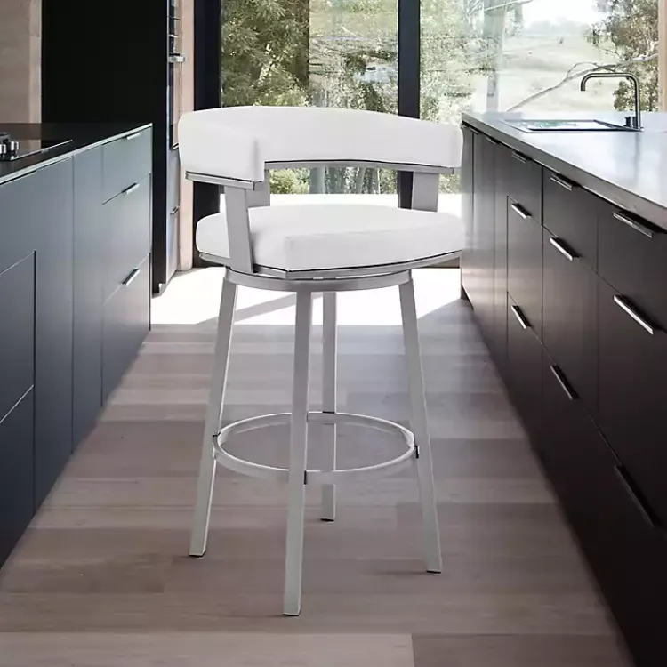 Bar Stools & Counter Height Stools-Kirklands Home Faux Leather Lorin Swivel Counter Stool White