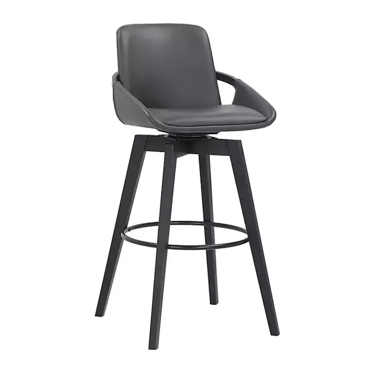 Bar Stools & Counter Height Stools-Kirklands Home Faux Leather Baylor Swivel Bar Stool Gray