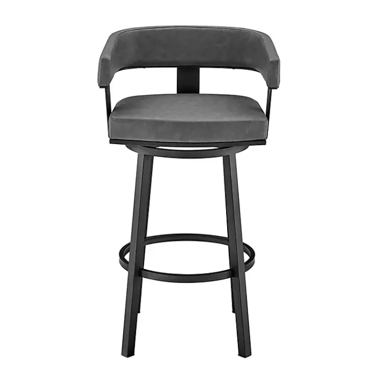 Bar Stools & Counter Height Stools-Kirklands Home Faux Leather Lorin Swivel Counter Stool Gray
