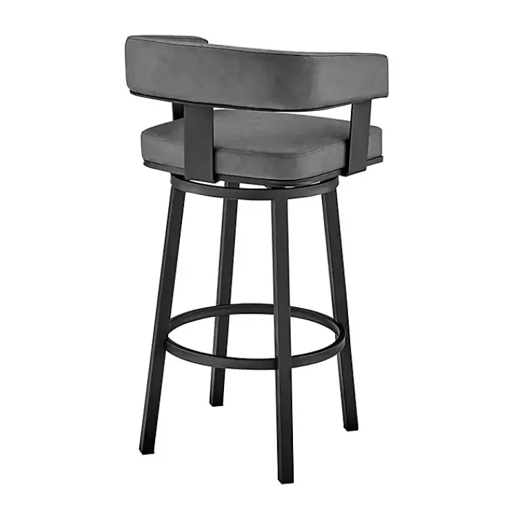 Bar Stools & Counter Height Stools-Kirklands Home Faux Leather Lorin Swivel Counter Stool Gray