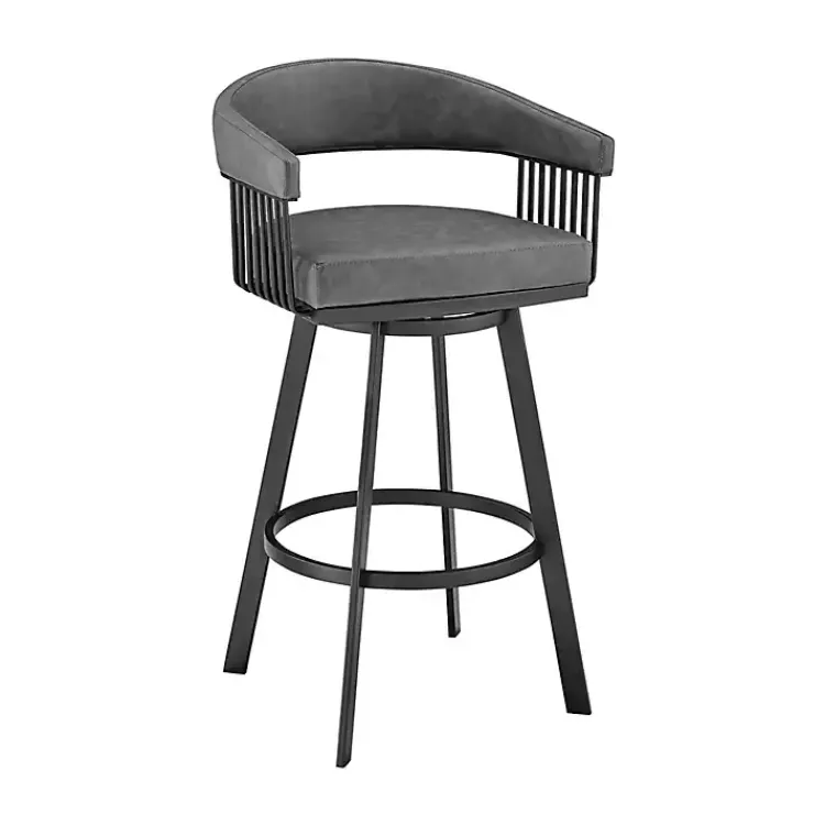 Bar Stools & Counter Height Stools-Kirklands Home Faux Leather Chelsea Swivel Bar Stool Gray