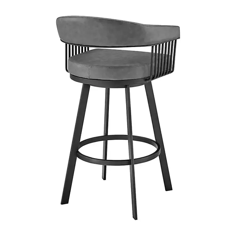 Bar Stools & Counter Height Stools-Kirklands Home Faux Leather Chelsea Swivel Bar Stool Gray