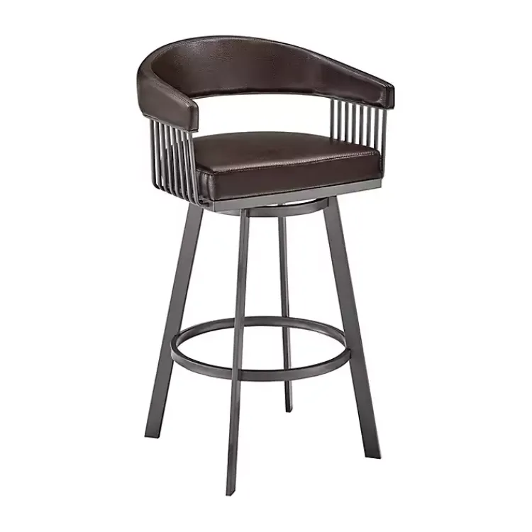 Bar Stools & Counter Height Stools-Kirklands Home Faux Leather Chelsea Swivel Bar Stool Brown