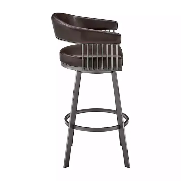 Bar Stools & Counter Height Stools-Kirklands Home Faux Leather Chelsea Swivel Bar Stool Brown